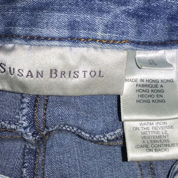 Susan Bristol beaded satin trimmed hem denim capris Sz 8 embroidered - Picture 6 of 7